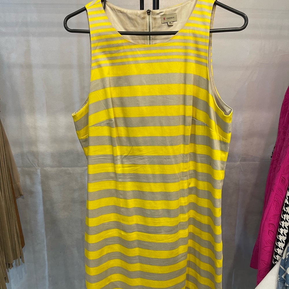 A-line yellow and tan sleeveless dress